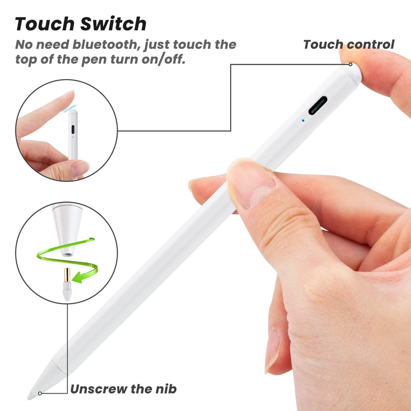 2022 iPad Pro 11 Inch Stylus Pencil 2nd Generation,,Palm Rejection and Magnetic with 1.2 mm Replaceable POM Tip Active Stylus Pen for Apple iPad Pro 11 Inch 3rd Gen Pencil,White White