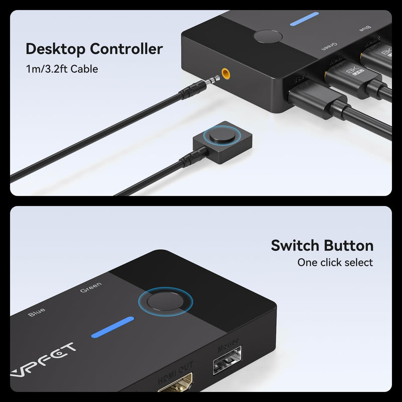 8K@60Hz HDMI KVM Switch 1 Monitors 2 Computers | KVM Switches 2 Port for 2 Computers Share Keyboard Mouse and one HD Monitor, with Desktop Controller and 2 USB Cables