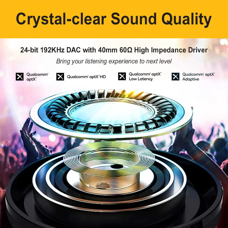 Wireless Over-Ear Headphones Transmitter Set for TV Movie Bluetooth 5.3 aptX LL No Delay 50 Hours Immersive Sound Enhanced Volume and Clarity (Digital Optical TOSLINK RCA AUX)