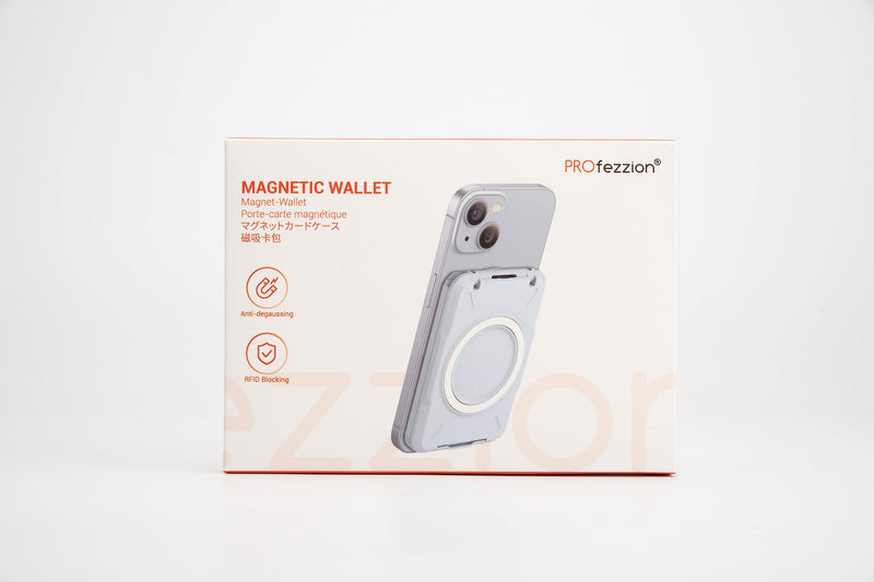 PROfezzion Magnetic Wallet Card Holder for MagSafe, RFID Blocking Hard Shell 4 Credit Card & Money Pocket Magnetic Wallet Stand for iPhone 15 14 13 12 Plus Max Not for iPhone 13/12 mini B-BLUE