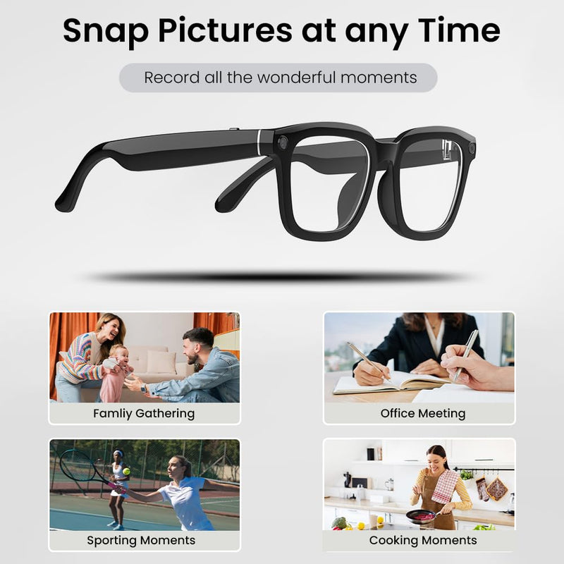 Al Smart Glasses ,1080p HD Camera with Music & Call Features, Ai Bluetooth Glasses for Remote Video Recording, Voice Control,with 32GB Storage for Travel, Sports, Outdoor Use (Anti-Blue Light Lens) Anti-Blue Light Lens