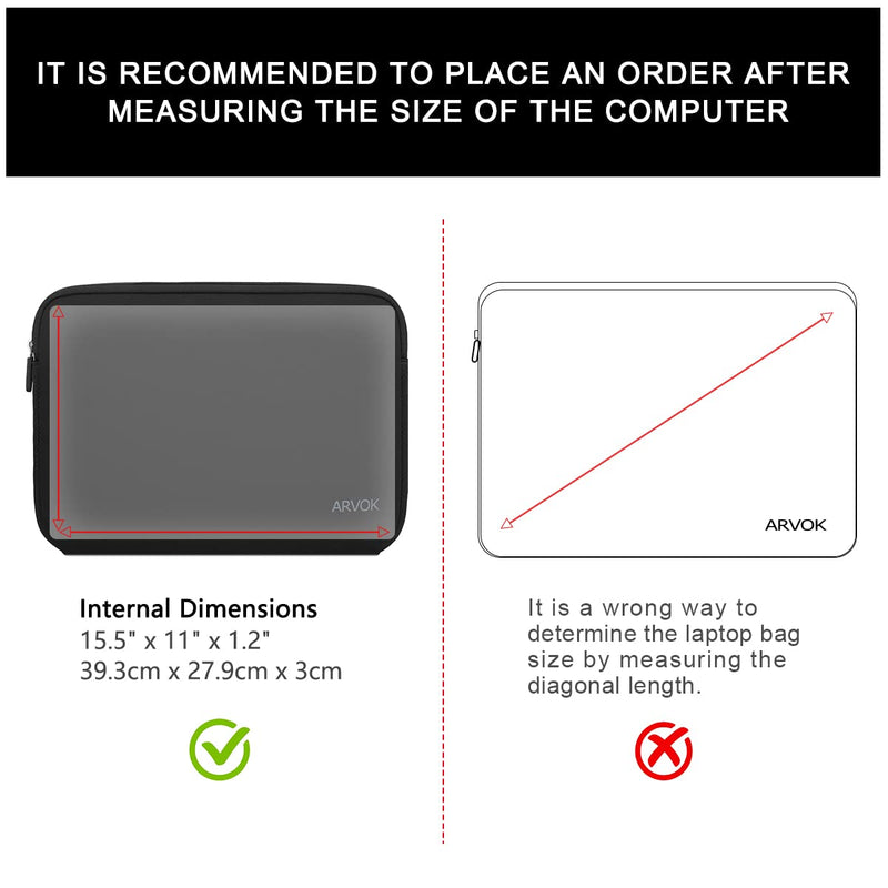 ARVOK 15 15.6 16 inch Laptop Sleeve Case for MacBook pro 16 inch Sleeve Water-Resistant Notebook Computer Pocket Tablet Briefcase Carrying Bag/Pouch Skin Cover for HP/Dell/Lenovo/Asus/Acer, Black 15.6 inch