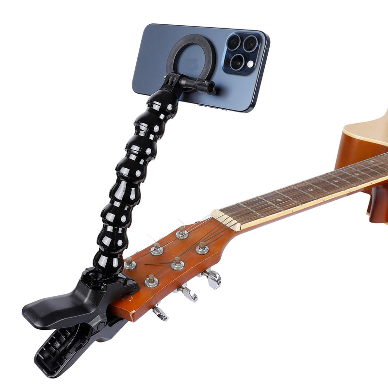 Magnetic Gooseneck Phone Holder Clamp Mount for Magsafe, Guitar Bass Head Phone Holder Live Broadcast Bracket Clip, Compatible with iPhone 16 15 14 Pro Max Plus 13 12 Seires
