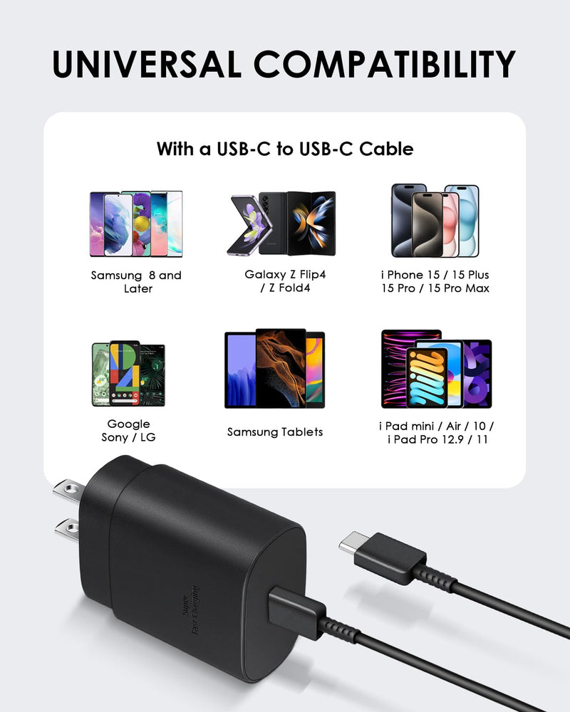 2 Pack USB C Charger, 25W Type C Charger Fast Charging with USB C to C Charger Cable 6FT Android Phone Charger for Galaxy S24 Ultra/S23+/S22/S21/S20/Phone 15/15 Plus/15 Pro Max