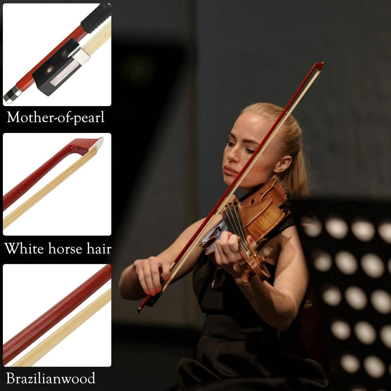 LMS Violin Bow Full Size 4/4 Brazilwood Violin Bows Lightweight Bow Well Balance Fiddle Bow Made with Ebony Frog Mongolian White Horse Hair for Violin Student Professional (4/4)