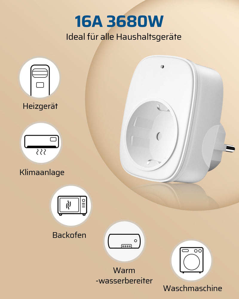 DEWENWILS Wireless Socket with Remote Control, 16 A 3680 W, Plug-In On/Off Socket Set 2V5, Expandable Radio Switch for Holiday Decoration and Home Devices, 30-50 m Range, Pre-Programmed, White 2-3680 watts