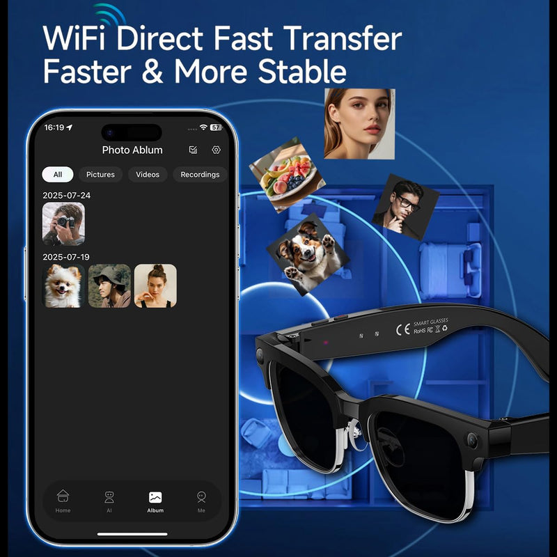 AI Smart Glasses with Camera,8MP HD Video Recording For Men And Women, GPT Identify Objects & AI Translation,Bluetooth Camera Glasses For Travel & Vlogging (Black) W630 Camera glasses