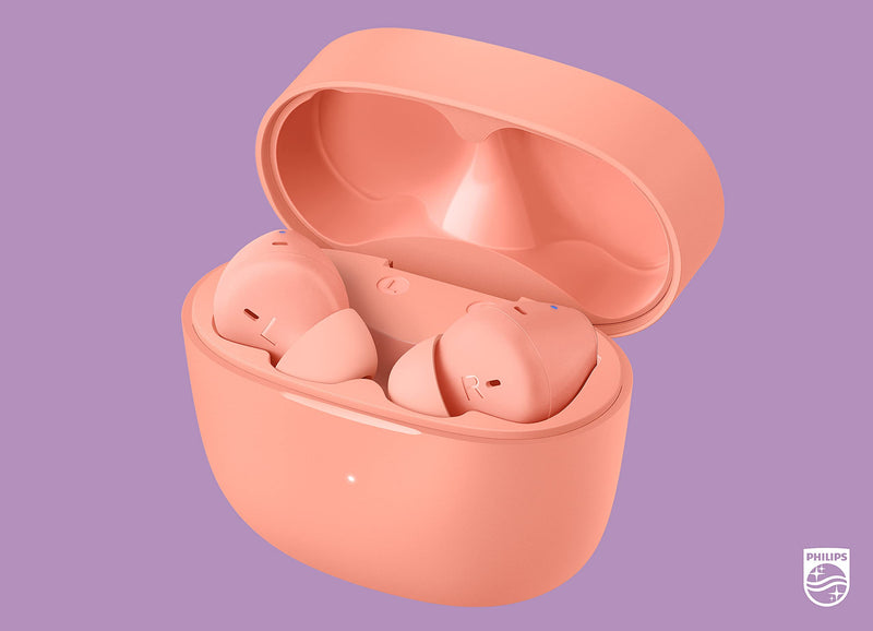 Philips T2206 True Wireless Headphones with IPX4 Water Resistance and Super-Small Charging case Peachy Pink One size fits all In-Ear with Tip