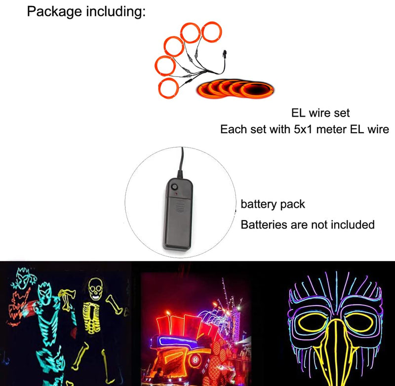Neon light 5-in-1 meter Wire,Illuminated decorative wire, suitable for birthday parties, Thanksgiving, and other occasions (Orange) Orange