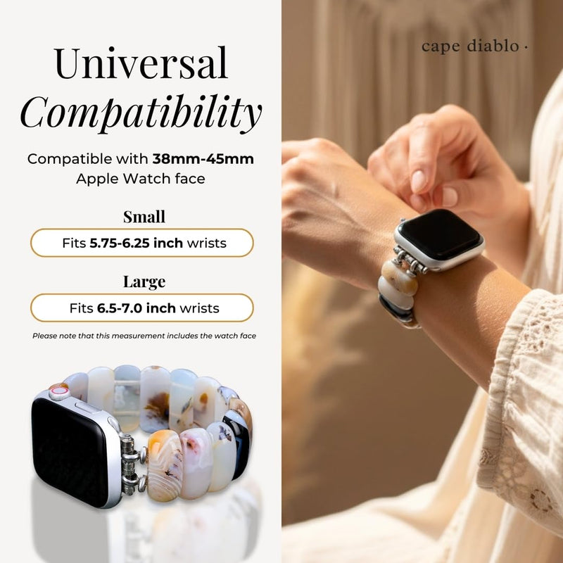 Cape Diablo Handmade Gemstone Watch Band for Women Compatible with Apple Watch 38mm 40mm 41mm 42mm 44mm 45mm, Boho Stretchable Strap Fits for iWatch Series 11/10/9/8/7/6/5/4/3/2/1 SE 3/2/1 Small - Fits 5.75-6.25 inch wrists Ivory Dune