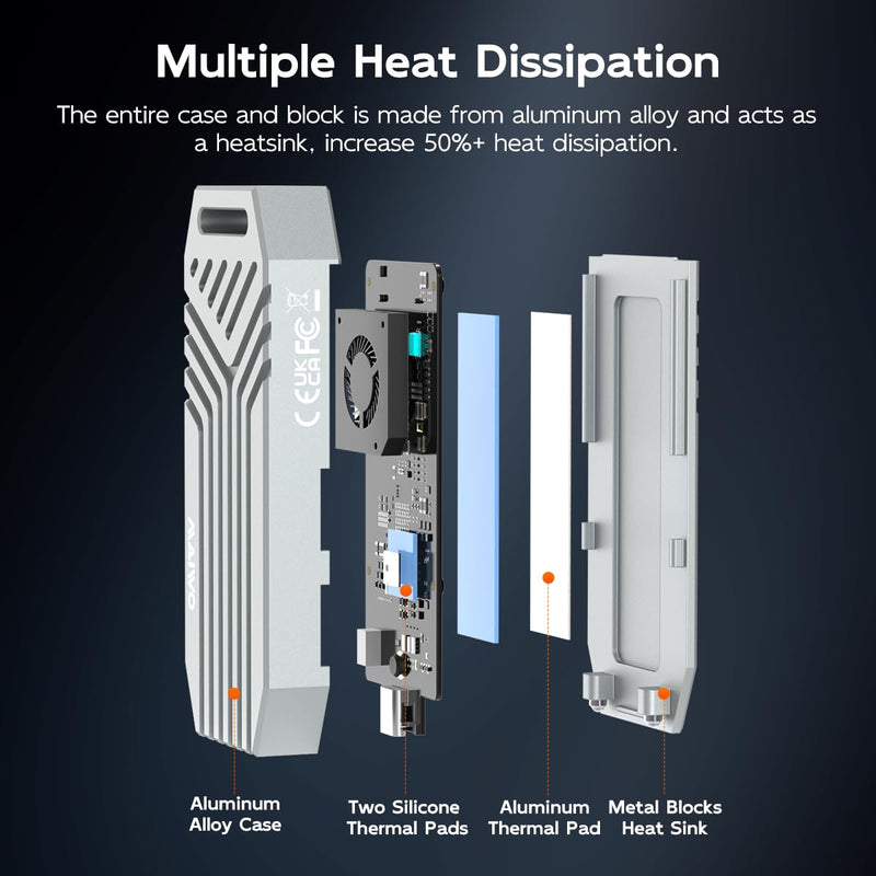 MAIWO NVMe Enclosure 40Gbps with Cooling Fan, All Aluminum Case Tool Free, M.2 PCIe M-Key SSD to USB4 Adapter Reader, Compatible with Thunderbolt4/3 USB3.2/3.1/3.0 8TB Capacity