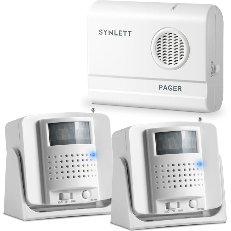 Bed Alarm Caregiver Pager with 2 Wireless Motion Sensors Alarm Indoor Fall Prevention for Elderly Monitoring Seniors Dementia Patients Seniors Home Door Chime 2 Motion Sensors 1 Receiver
