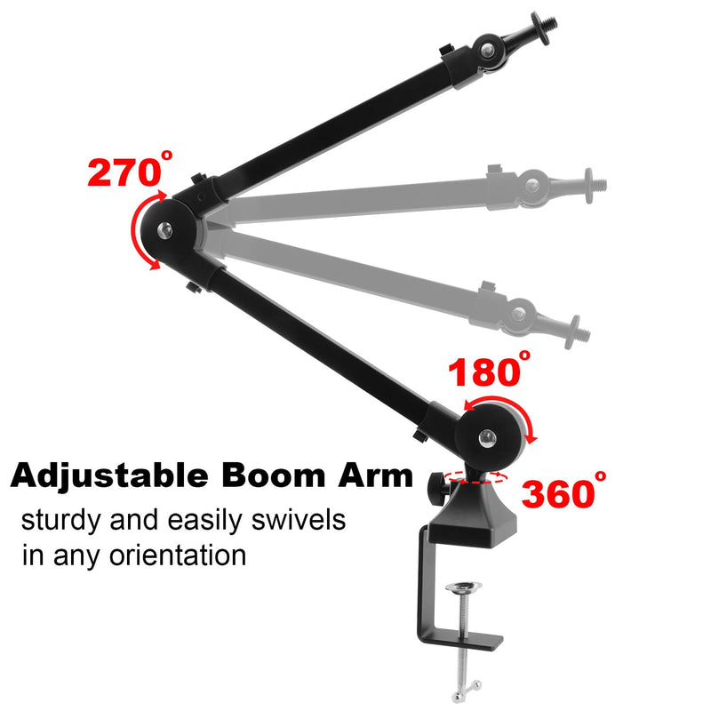Boom Arm for FIFINE AM8 Microphone, Adjustable Stick Microphone Arm Stand with Desk Mount Clamp, Screw Adapter, Cable Management, 2pc Windscreen for Podcast Streaming Gaming Studio