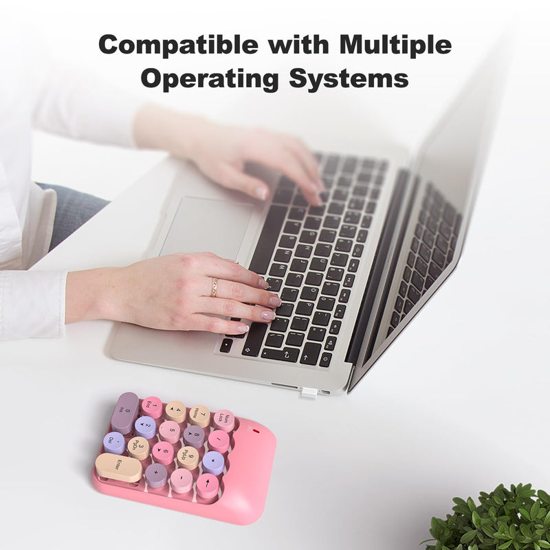 [AUSTRALIA] - Wireless Number Pads, Cute Colorful Numeric Keypad Numpad Portable 2.4 GHz Financial Accounting Number Keyboard Extensions, 18 Key Number Numpad for Laptop Desktop, PC (Pink) Pink 