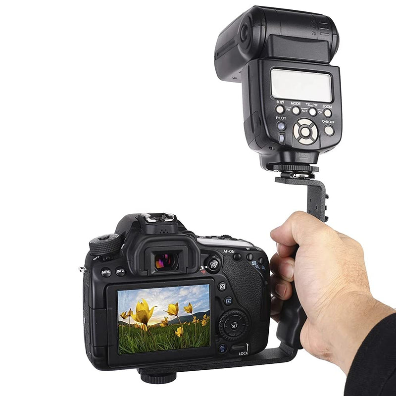 [AUSTRALIA] - L-Shape Flash Bracket with Dual Flash Cold Shoe Mount  Tripod Screw Versatile for Camcorder Microphone DSLR Canon/Nikon/Sony/Yongnuo/Flash Stand 