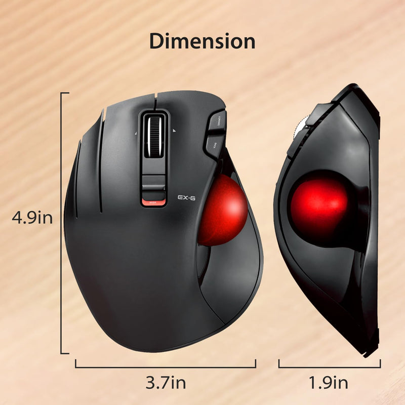 ELECOM EX-G Left Handed Trackball Mouse, 2.4 GHz USB Wireless, Ergonomic, Thumb Control, Tracking Roller Ball, 6 Programmable Buttons, Tilt Scroll