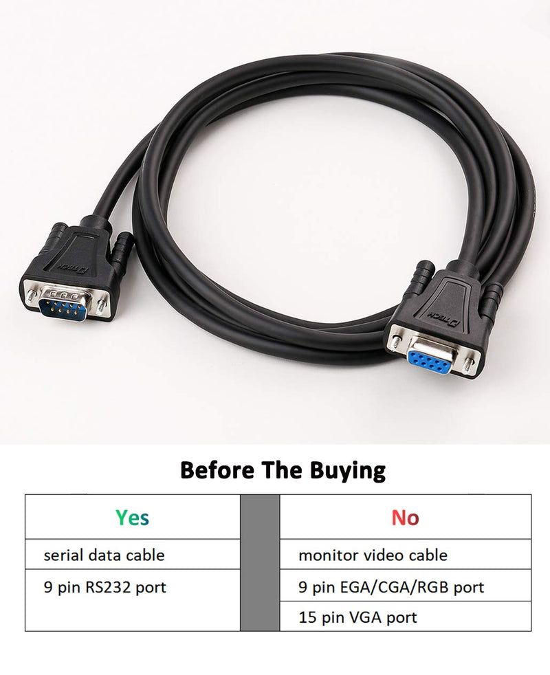 DTech 10ft DB9 RS232 Serial Cable Male to Female Extension Simple Null Modem Cord Cross TX RX Line 2 Pin Crossed for Computer Data Communication (10 Feet, Black)