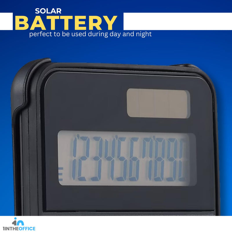 1InTheOffice 10 Digit Pocket Calculator, Dual Powered Handheld (Solar and Battery), Black, 2 Pack Small (Pack of 2)
