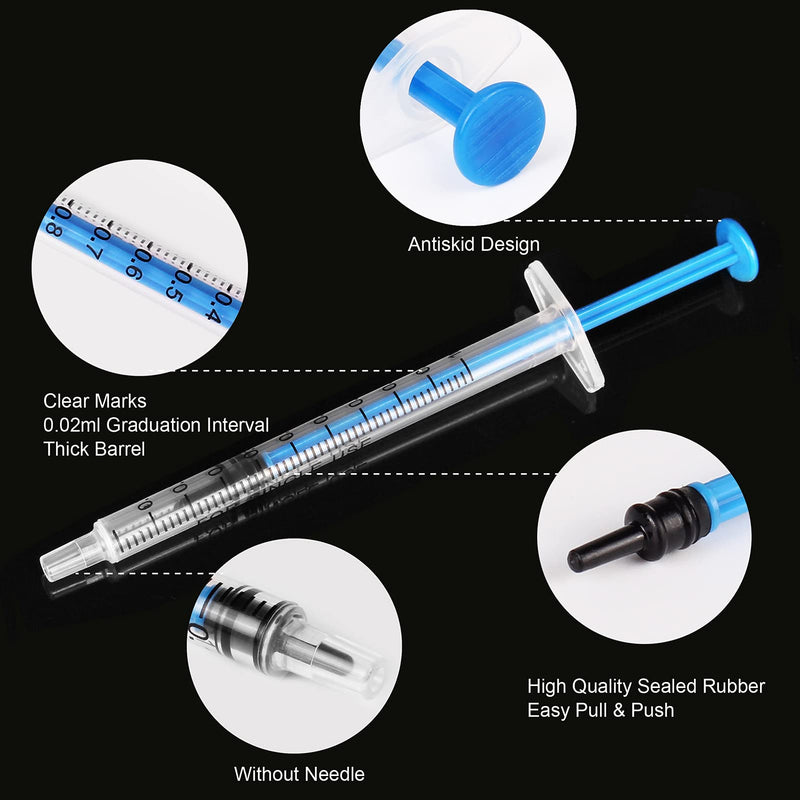 Pack of 36 1 ml plastic syringes + 36 needle-less measuring caps for refilling laboratory liquids and measuring animal feed oil glue 1 ml (36 pieces)