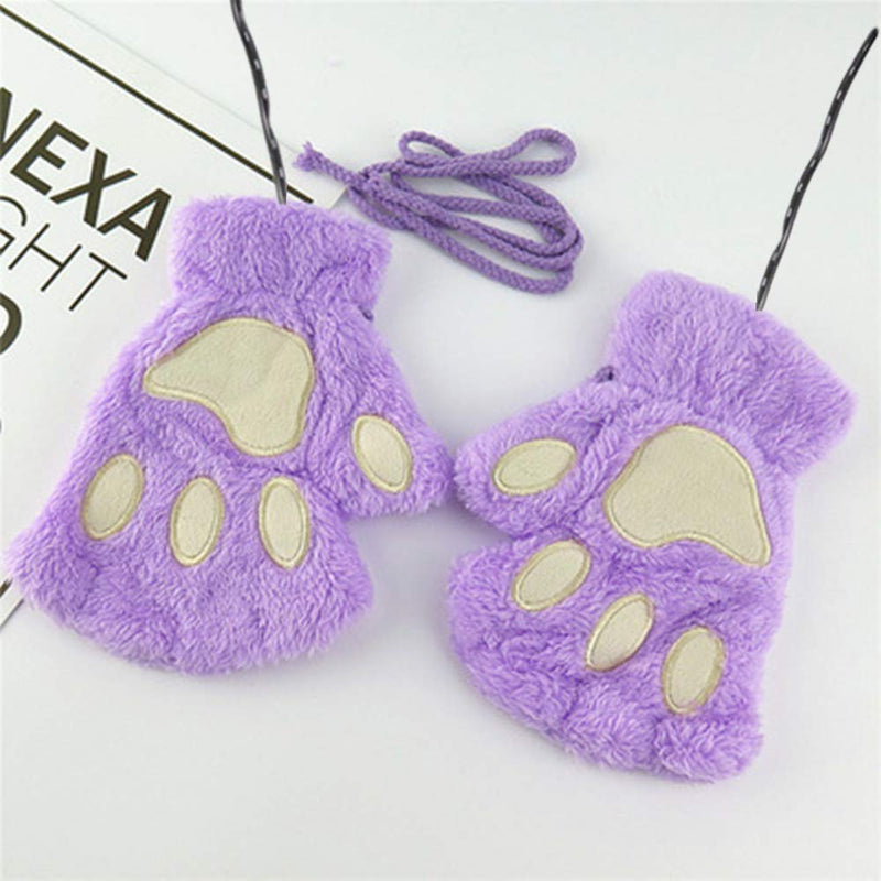 USB 2.0 Powered Stripes Heating Pattern Knitting Wool Cute Heated Paw Gloves Fingerless Hands Warmer 2 Pack Gray+purple