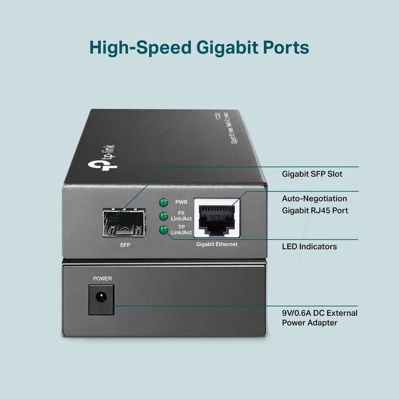 [AUSTRALIA] - TP-Link MC220L | Gigabit SFP to RJ45 Fiber Media Converter | Fiber to Ethernet Converter | Plug and Play | Durable Metal Casing | Versatile Compatibility | Auto-Negotiation | UL Certified Grey 