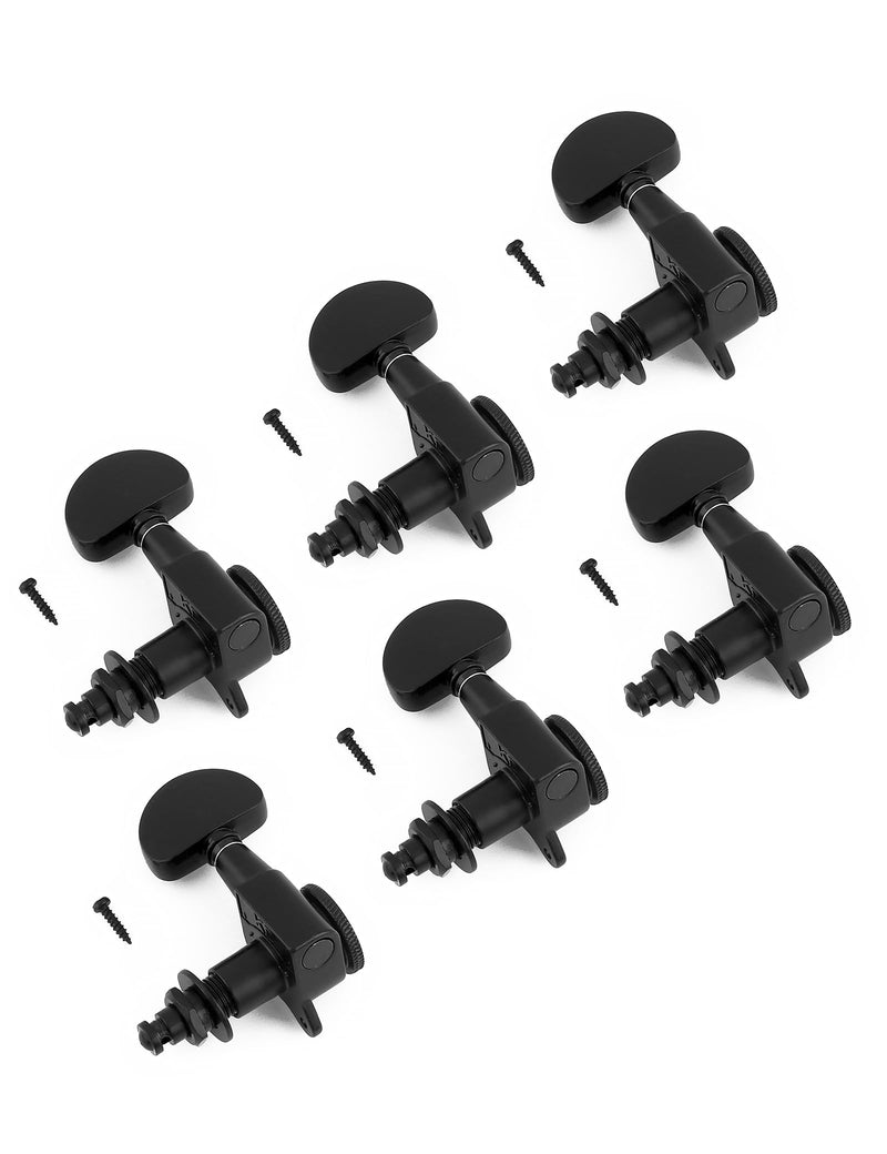 Locking Guitar String Tuning Pegs Sealed Machine Heads Tuners Tuning Keys 6 In Line for Right Handed Electric Guitar or Acoustic Guitar Half Round Head Black.