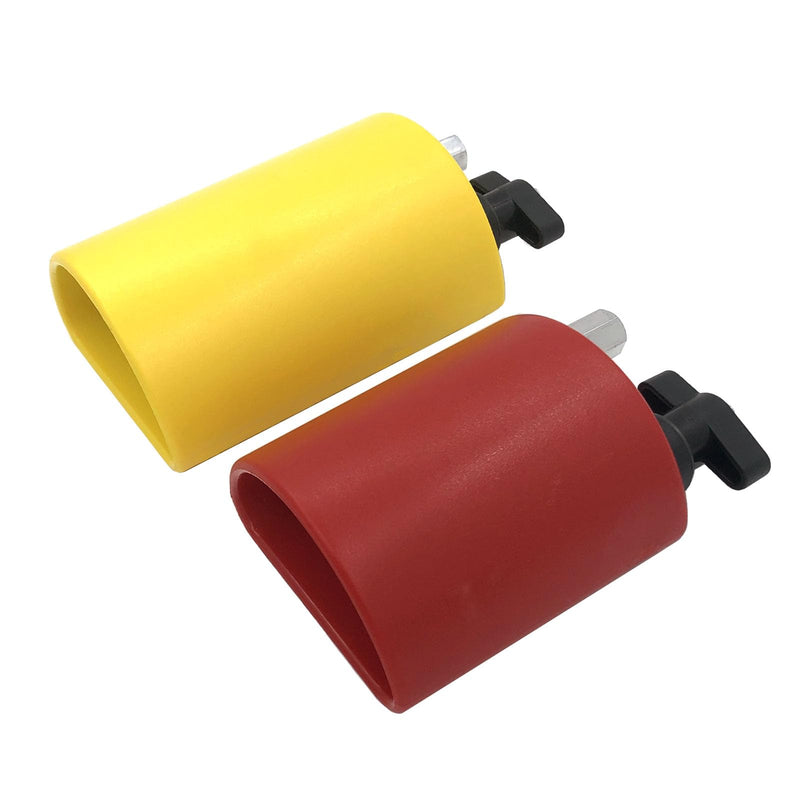Plastic Percussion Cowbell with Clamping Mount Bracket Kit Include 3.27inch Red Jam Block, 4.4inch Yellow Jam Block and L Shape Percussion Mount Bracket for Drum Set Double Plastic Red-Yellow