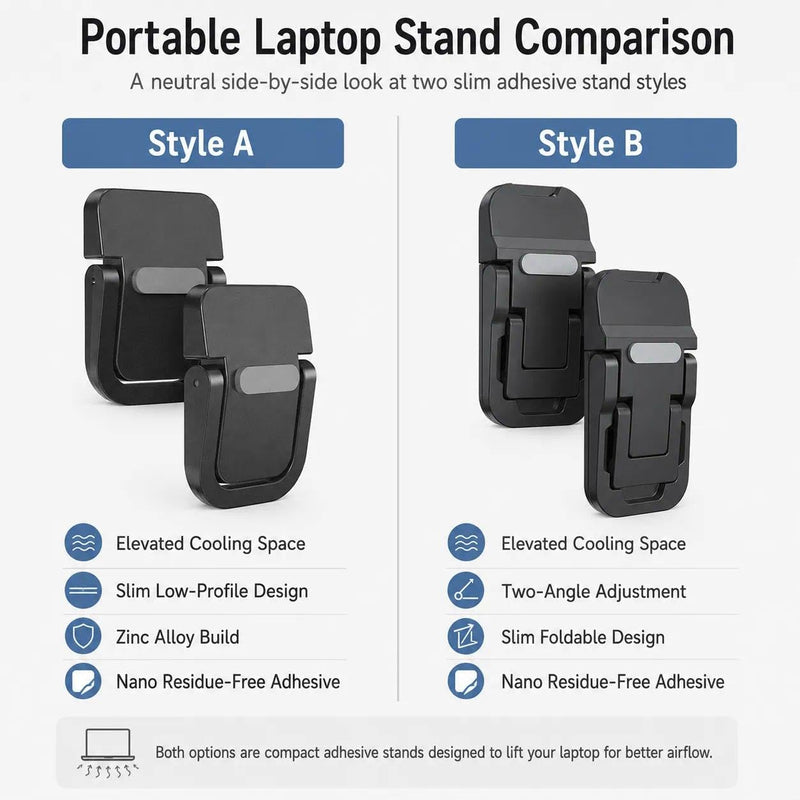 Foldable Zinc Alloy Laptop Stand Riser, 2 Pack, Black | Slim foldable riser helps lift your laptop for a cleaner desk setup and easier everyday viewing. 1-Level Stand