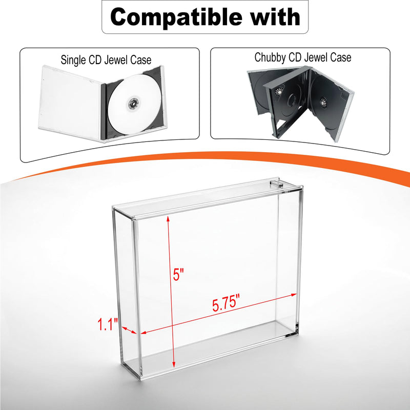 CD Jewel Case Holder for Single and Chubby CD Box Wall Mount Protector Case Holder Display Frame Shelf-5.75X5X1.1 inches (Large) Large
