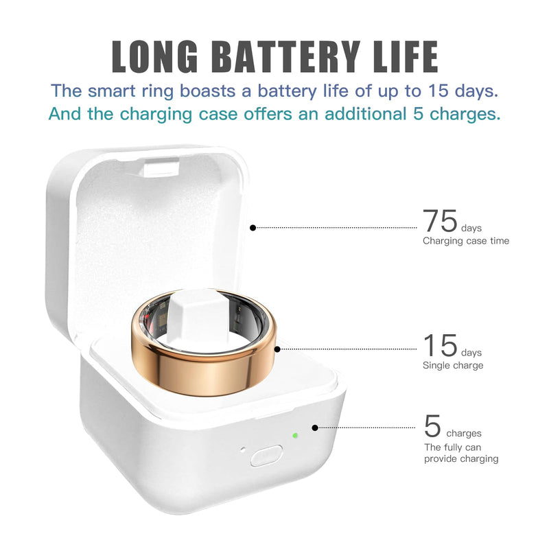 Titanium Alloy Smart Ring - Heart Rate, Blood Oxygen, Sleep, Fitness Tracker - Exercise Wearable - Battery Life up to 15 Days - No Subscription fee - for iPhone and Android (Silver, 12#)