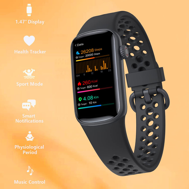 Fitness Tracker Step Counter Watch for Men Women Laides Smart Watches Message Notification IP68 Waterproof Activity Tracker Compatible with Android iOS Phones black