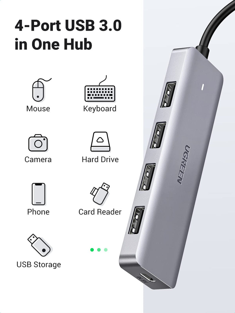 UGREEN USB C Hub 4 Ports USB 3.1 Type C to USB 3.0 Hub Adapter with Micro USB for MacBook Pro, iMac, Samsung Galaxy S21 S20, LG, Google Chromebook Pixelbook, Dell XPS, Oculus Rift S, Lenovo Yoga 720