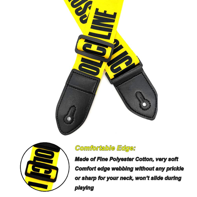 Acoustic Guitar Strap Electric Guitar Straps with Leather Ends Adjustable Classical Suitable For Bass, Electric & Acoustic Guitars (Yellow Police Line)