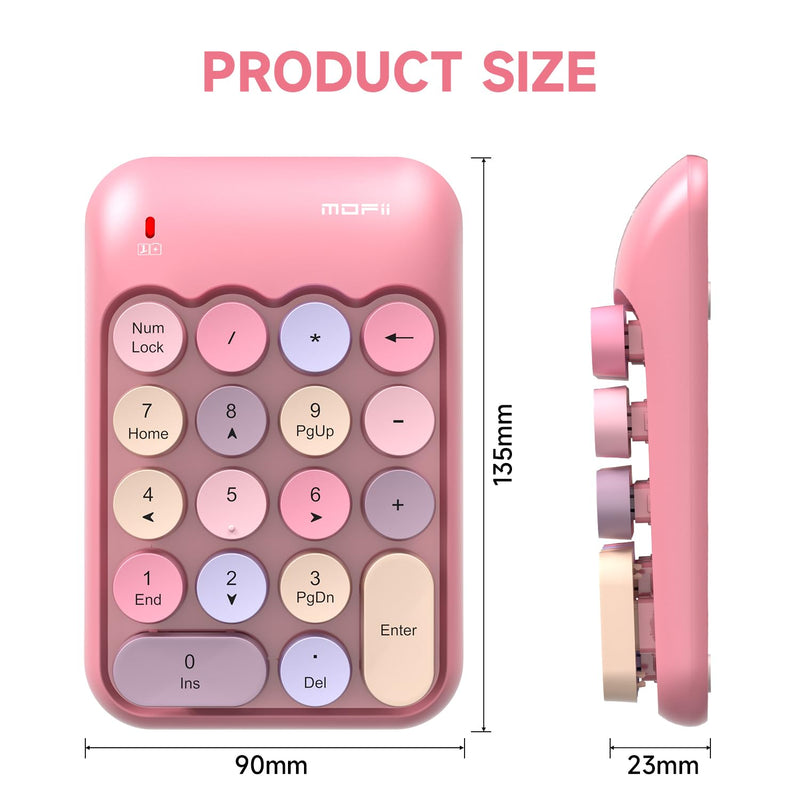 [AUSTRALIA] - MOFII Wireless Number Pads - Pink Numeric Keypad 18 Keys USB 2.4G Round Keycap Colorful Extensions Keypads, Financial Accounting Portable Numpad 10 Key for Laptop/PC/Notebook/Surface Pro 