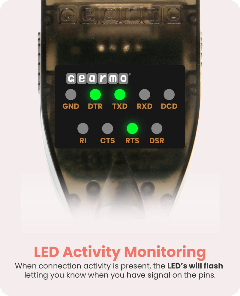 Gearmo USB-C 2.0 to Serial RS-232 Adapter w/ LED Indicators