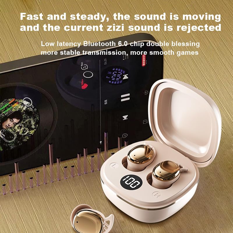 Mini Sleep Earbuds for Side Sleepers, Wireless Bluetooth Earphones | Ultra Lightweight, Noise Masking for Deep Sleep, Comfortable Invisible Open Ear Design (Beige) Beige