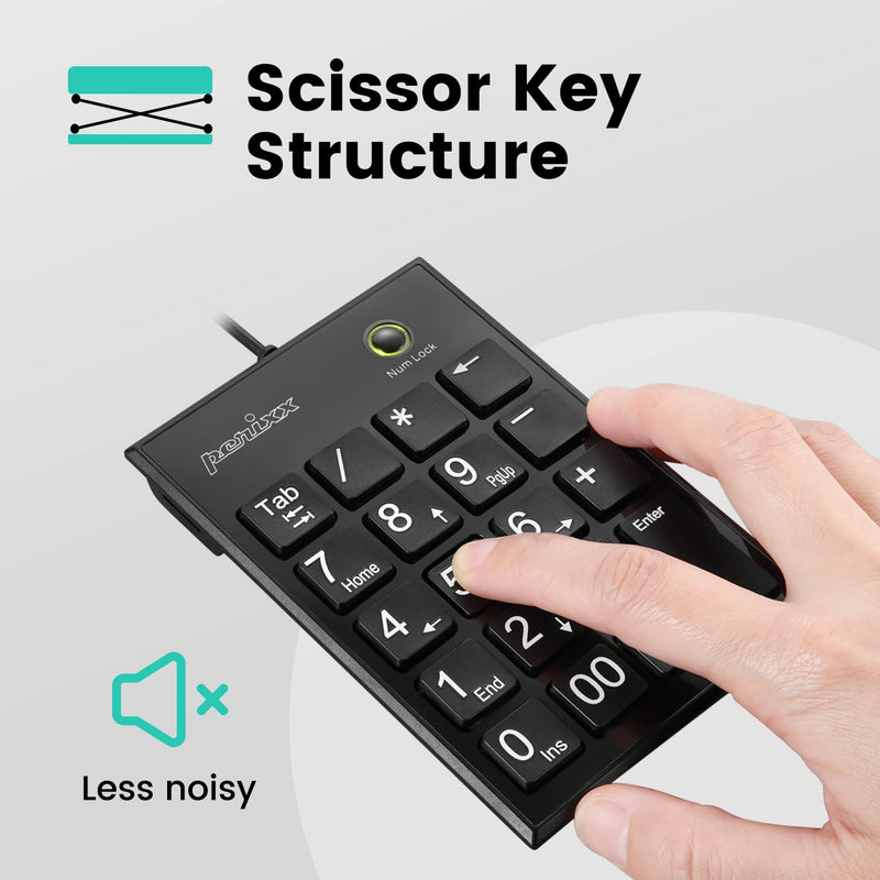 Perixx Peripad-202H Wired Slim Numeric Keypad, X Type Scissor Keys with 2 USB Hubs and Tab Key, Black USB with 2 Hubs