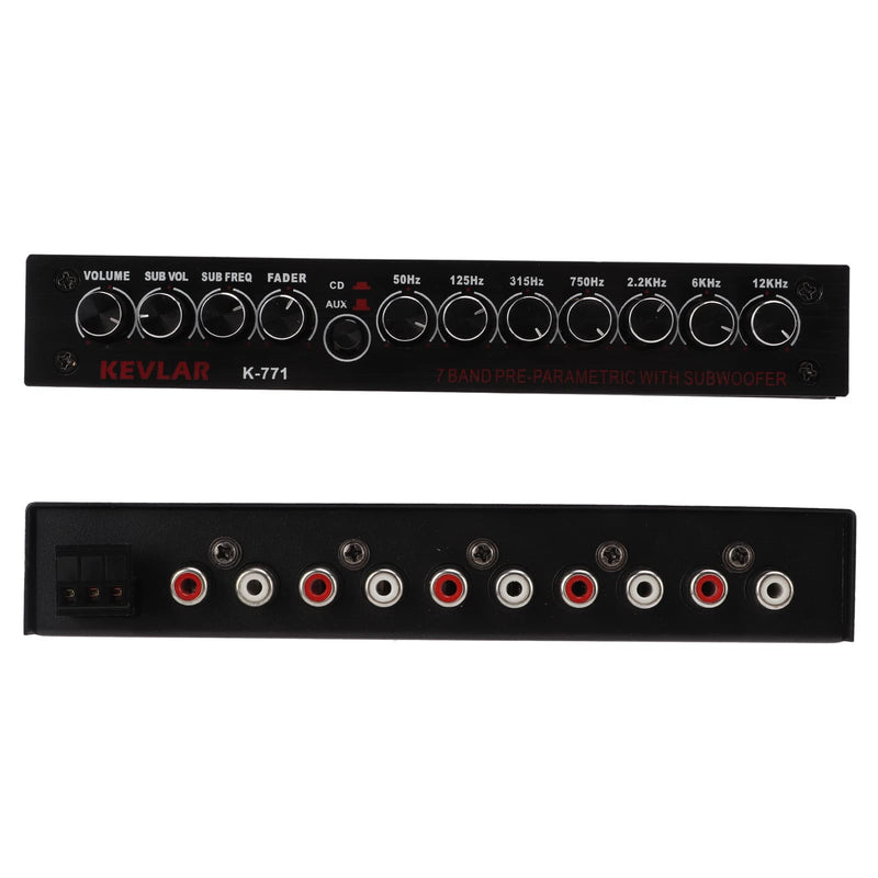 7 Band Car Audio Graphic Equalizer with Low Pass Filter, High Level Inputs, Front Rear Sub Outputs Universal Pre Amp EQ for Car Stereo Systems