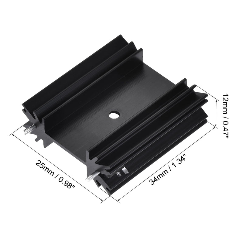 sourcing map 6pcs 34mm x 25mm x 12mm TO-220 Aluminum Heat Sink for Cooling Transistor Diodes with 2 Support Pins Black