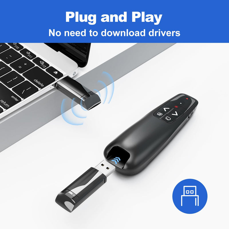 Wireless Presentation Clicker PowerPoint Presenter Remote: Red Laser Pointer Computer Clickers, USB A Project Power Point PPT Clicker for Mac Laptop Office, Slideshow Google Slide Advancer