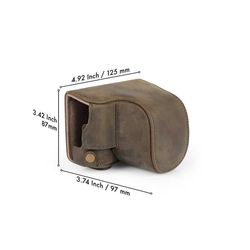 MegaGear MG1698 Ever Ready Genuine Leather Camera Case Compatible with Leica D-Lux 7 - Khaki Green