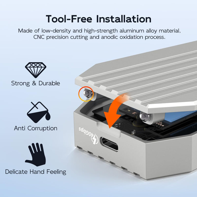 MAIWO NVMe Enclosure 40Gbps with Cooling Fan, All Aluminum Case Tool Free, M.2 PCIe M-Key SSD to USB4 Adapter Reader, Compatible with Thunderbolt4/3 USB3.2/3.1/3.0 8TB Capacity