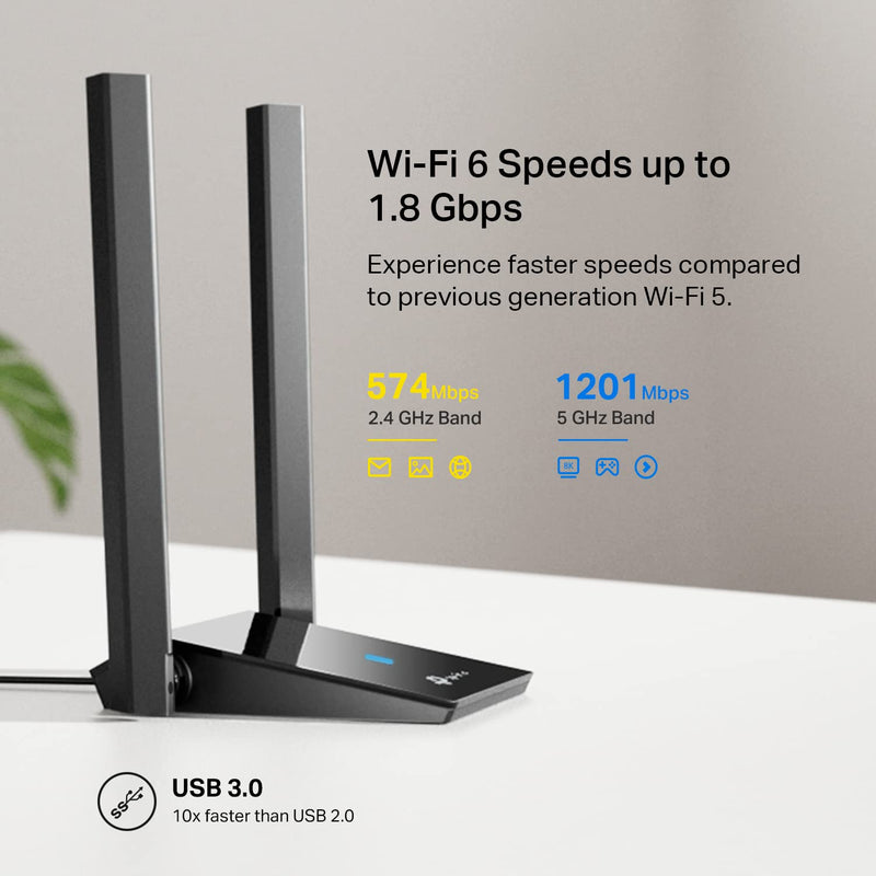TP-Link USB WiFi 6 Adapter for Desktop PC,AX1800 Dual Band PC WiFi Antenna | USB Wireless Network Adapter with 2.4/5GHz, High Gain 5dBi Antenna, WPA3, MU-MIMO Supports Windows 11/10 (Archer TX20U Plus) AX1800