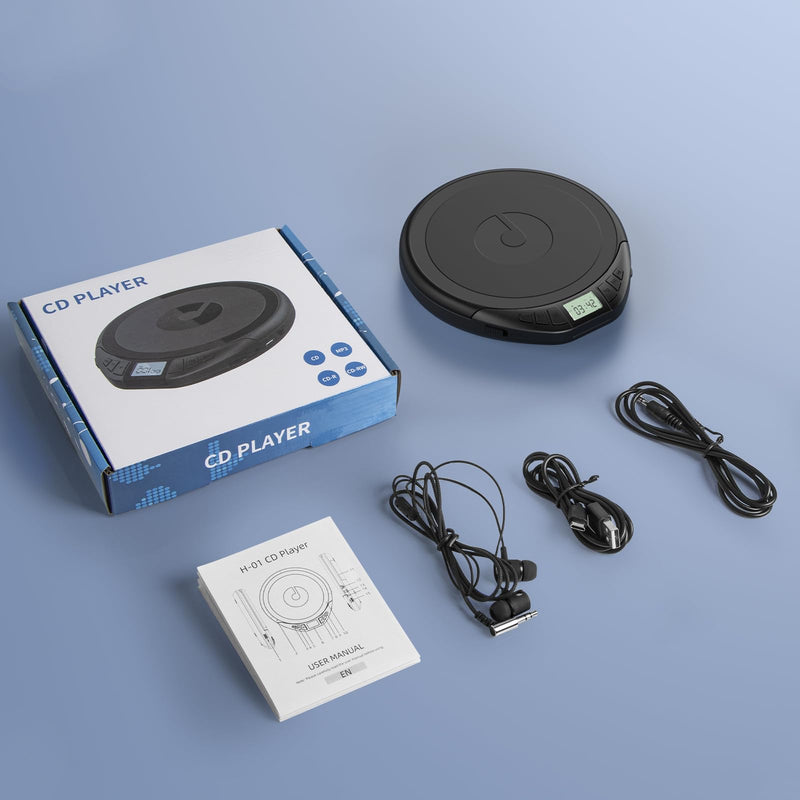 Gueray CD Player Portable CD Walkman: with Earphones Portable CD Player for Car with Anti-Skip Shockproof Personal CD Player with LCD Display Support PROG Memory Function Repeat Playback Sound Black