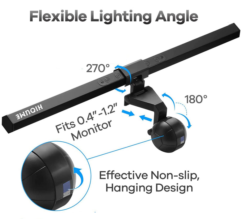 HIOUME Monitor Light Bar, USB Powered LED Computer Light for Desk/Office/Home, 3 Adjustable Color Temperature, 10 Dimming Brightness Levels, No Screen Glare, Black