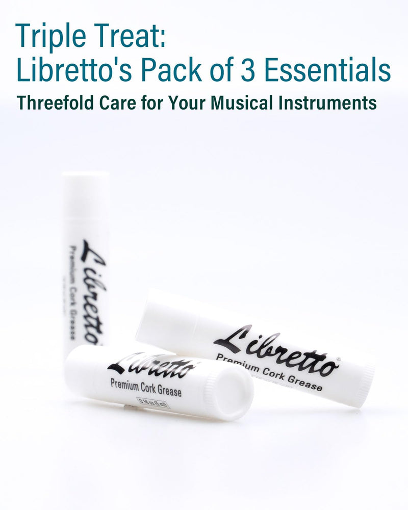 Libretto Premium Cork Grease, Set of 3, Odorless, Smooth, for Woodwind Musical Instruments, clarinets, saxophones, bass clarinets, flutes, oboes, bassoons, 0.16 oz