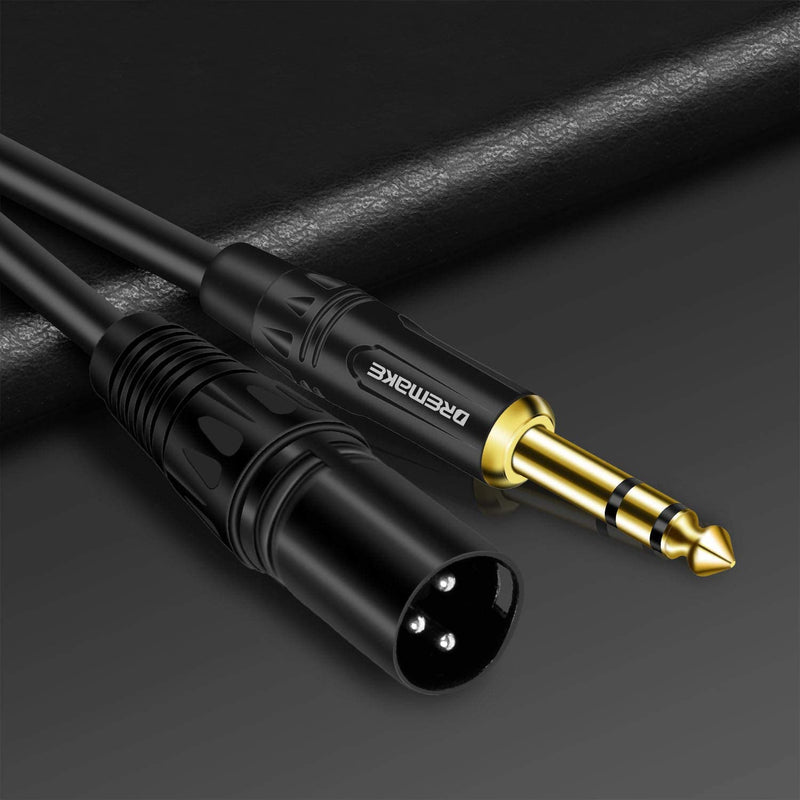 DREMAKE 50 FT 6.35 mm 1/4 Inch TRS Male to XLR Male Audio Stereo Mic Cable Gold Plated 1/4 Inch Male to XLR Male Balanced Cable for Microphones, Speakers, Stage, DJ and More - Black 50FT/15M