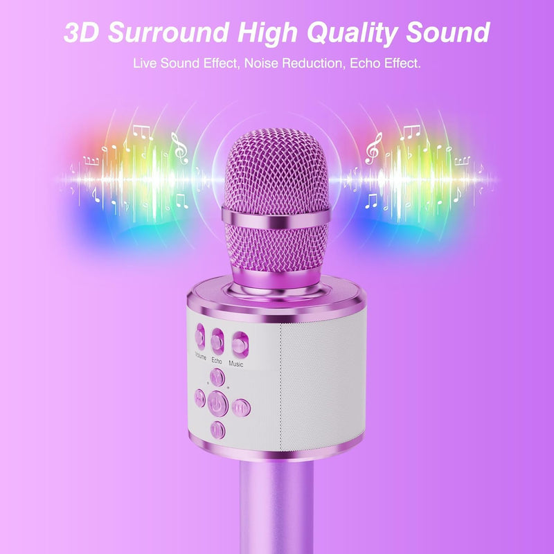 BONAOK Karaoke Microphone for Kids & Adults - Bluetooth Microphones Singing Mic with Disco Lights, Echo Effect, Built-in Speaker Portable Karaoke Player for Party Travel Gifts Q78(Light Purple) Light Purple
