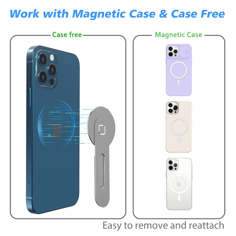 Magnetic Phone Holder for Laptop Designed for iPhone 15/14/ 13/12 MagSafe, Adjustable Phone Monitor Side Mount, Slim Portable Foldable Computer Expansion Bracket, Silver Sliver
