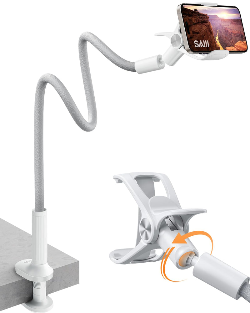 SAIJI Gooseneck Phone Stand for Bed, Lazy Bracket Cell Phone Holder Long Arm Clip Clamp Mount for Filming, Compatible with 4-7'' Mobile Cell Phone Stand Document Camera Nintendo Switch(Grey) 33.5 in Gray